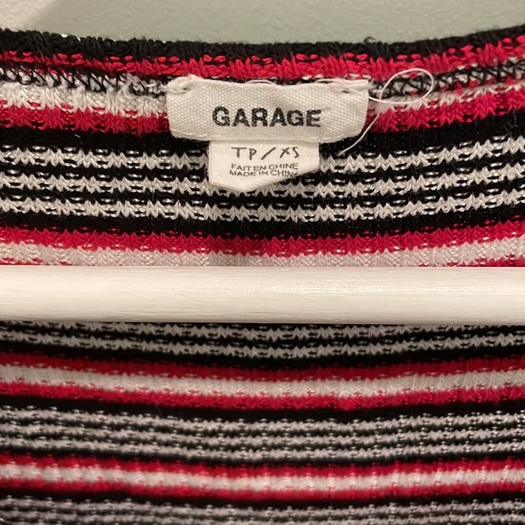 Garage - Red, Black, and White Striped Button-up Short Sleeve Top - Picture 3 of 3